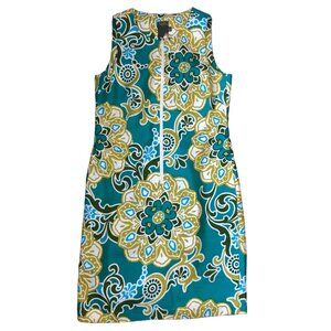 Taylor Sz 4 Pearl Zip Linen Silk Sheath Dress Teal Green Sleeveless Womens